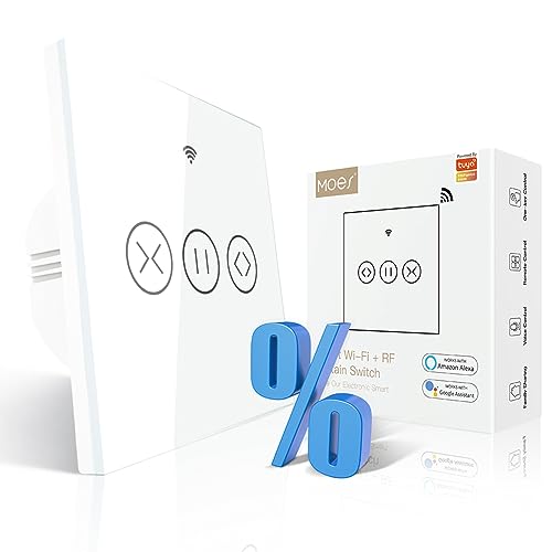 MOES WiFi RF433 Interruttore Intelligente Tapparelle, Interruttore pannello touch per tenda,tapparelle e persiane avvolgibili, Compatibile con Smart Life/Tuya app, Alexa e Google Home, Bianca
