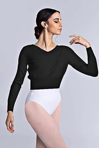 WYHDY Suéter de balé feminino e feminino com gola V, pulôver quente para collant, Feminino - Preto,