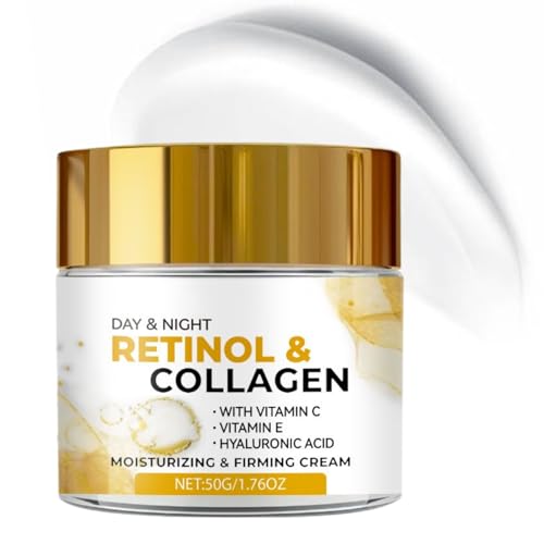 Retinol Collagen Cream for Face, Anti Aging Retinol Cream with Hyaluronic Acid, Anti Wrinkle Face Cream to Reduce Fine Lines, Firm & Tighten Skin, Day & Night moisturiser for All Skin Types, 50g