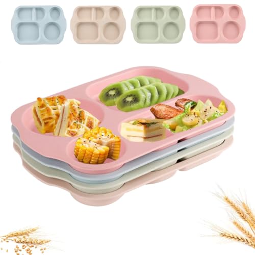 LRUUIDDE 12 Inch Large Unbreakable Divided Plates for Adults kitchen Wheat Straw Plate Alternative for Plastic Reusable Compartment Plates Dishwasher & Microwave Safe BPA Free (Warm Series-4Pack)