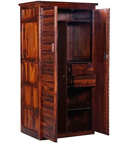 Image of Sheesham Wood Wardrobe with 2 Drawer and 4 Shelves Storage for Bedroom Wooden Almirah for Clothes for Living Room Bedroom Home, Solid Wood Furniture (Brown-Finish)