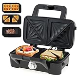 GiantexUK 3-in-1 Sandwich Toaster, 1200W Toastie Maker with 5-level Temperature, Non-stick Plates, Indicator Lights & Stay Cool Handle, 4 Slice Electric Waffle Maker Panini & Grill Press