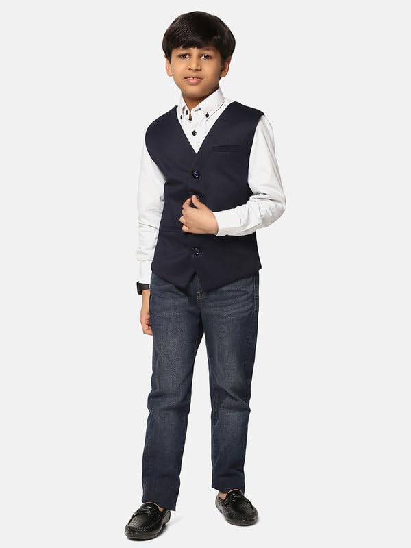 tututree Boys Nehru Jacket | Kids Indo-Western Waistcoat, Modi Coat, Sleeveless Kurta Vest for Wedding, Party & Ethnic Wear | Adjustable Fit | Ages 3–14 Years (Blue, 4 to 5Y) 1