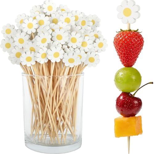 Daisy Cocktail Picks, 4.7 IN Flower Toothpicks for Appetizers, Wo...