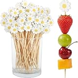Daisy Cocktail Picks, 4.7 IN Flower Toothpicks for Appetizers, Wooden Skewers Bamboo Sticks for Food...