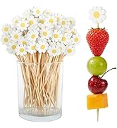 100 Daisy Cocktail Picks, 4.7 IN Flower Toothpicks for Appetizers, Wooden Skewers Bamboo Sticks f...