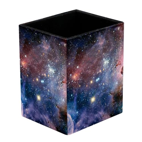 Eslifey Portalápices cuadrado para escritorio, azul y morado Galaxy Pen Pot Pen Pot Pen Cup Makeup Brush Holder Stand Display Desk Stationery Organizer for Home Office School