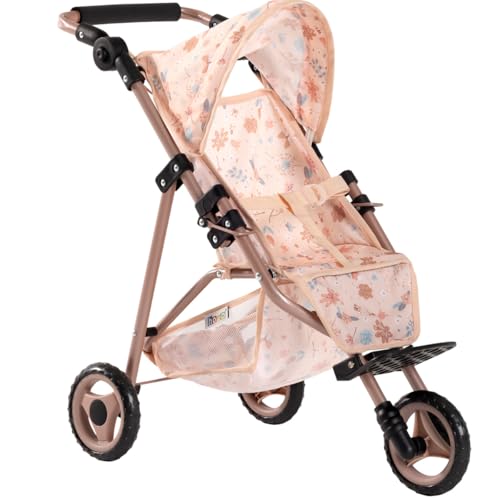 howa Puppenbuggy „miniflowers“ – eleganter Puppenwagen - Jogger für Puppen bis 50 cm, Puppenjogger mit höhenverstellbaren Schiebegriff 2260