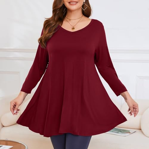 Image of LARACE Tunics 3 /4 Sleeve Plus Size Tops for Women V Neck Loose Fit Flowy Clothing for Leggings