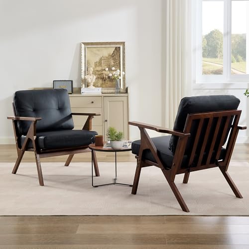 Image of STHOUYN Black Faux Leather Accent Chairs Set of 2 for Office Living Room