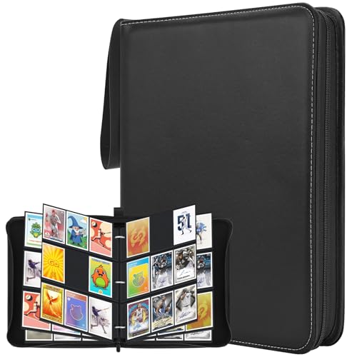 WISYOK Card Binder 9 Pocket, 900 Pockets Trading Card Binder, PU Cards Collection Folder Holder Book with Zipper, Toploader Binders for Football-card, TCG, MTG (Black)