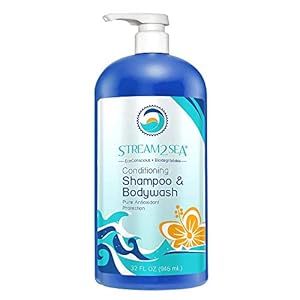 STREAM 2 SEA 3 in 1 Shampoo Body Wash and Conditioner, Reef Safe, All Natural and Organic Camping Shampoo and Liquid Soap, Skin and Hair Care for Men and Women, Sulfate and Paraben Free, 32 oz