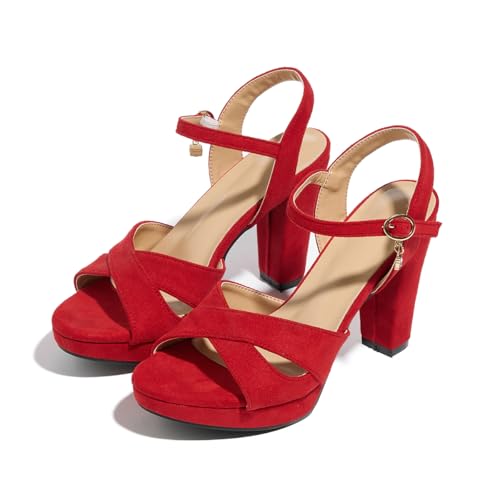 Image of Block Heeled Platform Sandals Chunky Open Toe Shoes for Women