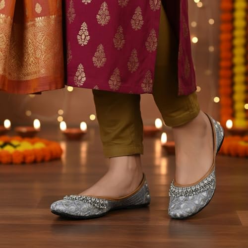 Image of DFR Women Rajasthani Embroidered with Payal Punjabi Mojari Juti Shoe