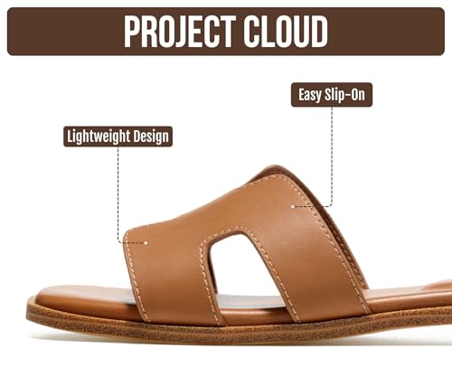 Image of Project Cloud 100% Genuine Leather Sandals for Women 2026 - Fashion Flat Womens Sandals with Memory Foam Insole Slides Sandals Women Footwear - Mules Women's Sandals (Jannel)