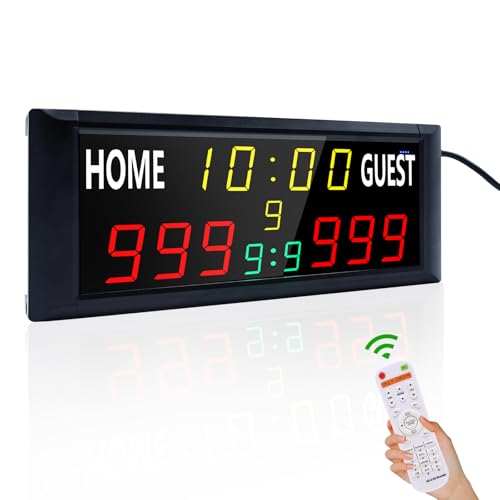 YZ 16 Large Electronic Scoreboard with Remote Bright LED Scoreboard for Outdoor Games Digital Scoreboard with Timer Clock Portable Score Keeper for Football/Basketball/Cornhole/Volleyball