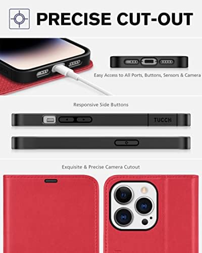 TUCCH Wallet Case for iPhone 14 Pro (6.1") 2022 5G, PU Leather Magnetic Protective Flip Folio Case Cover with RFID Blocking[Shockproof TPU] Card Slot Viewing Stand Compatible with iPhone 14 Pro, Red