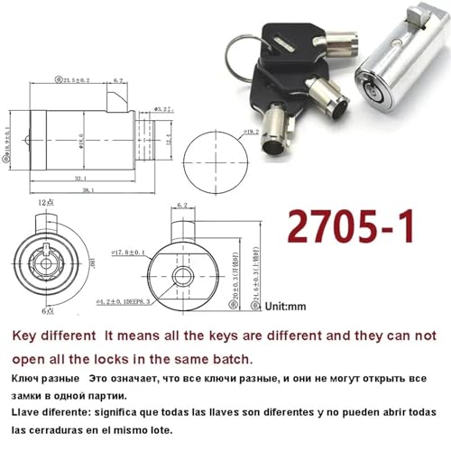 Serrure pour boîte à outils avec clés différentes 2705-1 - 3