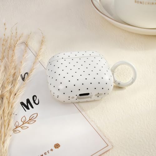 Reownest Kompatible für AirPods 4 Hülle mit Reinigungsset, Cute Polka Dot Muster Wellenpunkt Ästhetische Design, Kratzfeste Schlüsselbund Abdeckung Soft Kopfhörer Handyhülle - Weiß