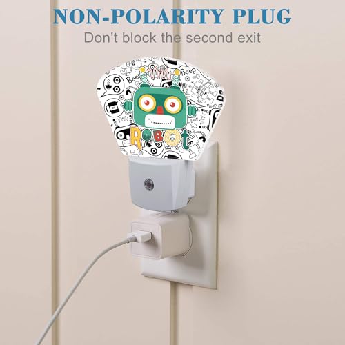 Image of Funny Cartoon Robot Night Light for Kids, Robot LED Night Light Plug into Wall with Dusk to Dawn Sensor for Girls Boys Women Men Bedroom, Hallway, Kitchen, Bathroom, Stairs Decor