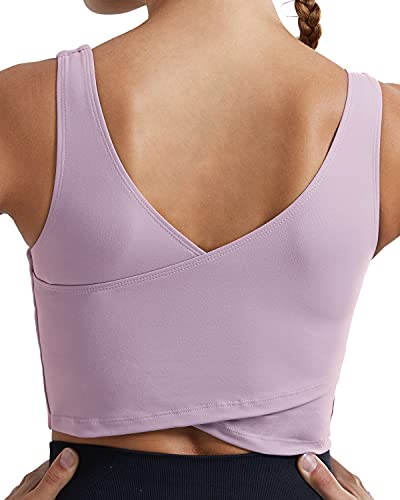 RUNNING GIRL Longline Sports Bra for Women, Padded Wirefree Light Impact Yoga Crop Tank Top Workout Gym Athletic Shirts(wx2777 Purple_M)