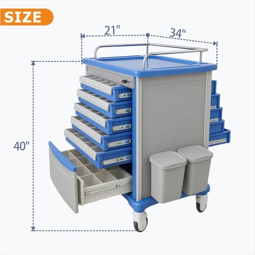 200 Behälter Medikamentenwagen mit Mülleimer und Diagrammständer, mobiler Pillenschrank für Klinik, Pflegezentrum, tägliche Patientenverwaltung, doppelseitiger Zug, 1 Stück (L x B x H) 86,4 x 53,3 x