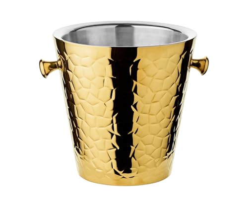 EDZARD Capri Gold - Enfriador de champán, acero inoxidable, doble pared, incluye soporte, enfriador de bebidas para 1 botella, cuenco para vino, champán y cubitos de hielo