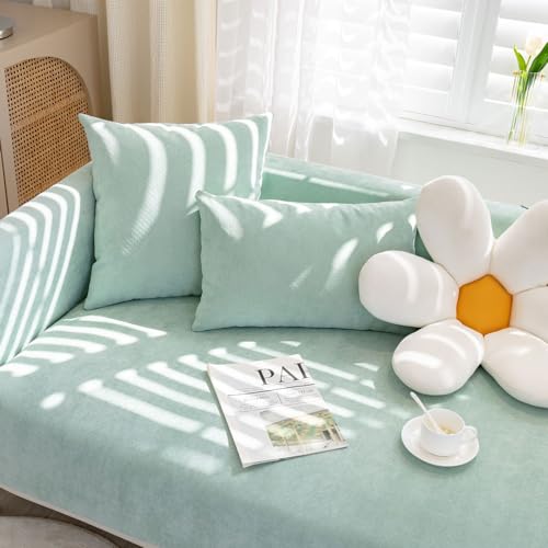 asskanaer Chenille Sofa Cover 1/2/3/4 Seater, L Shape Couch Cover Reversible Quilted Corner Slipcovers Furniture Protector Couch Cover for Living Room (Green, 70 * 70cm) - Image 5