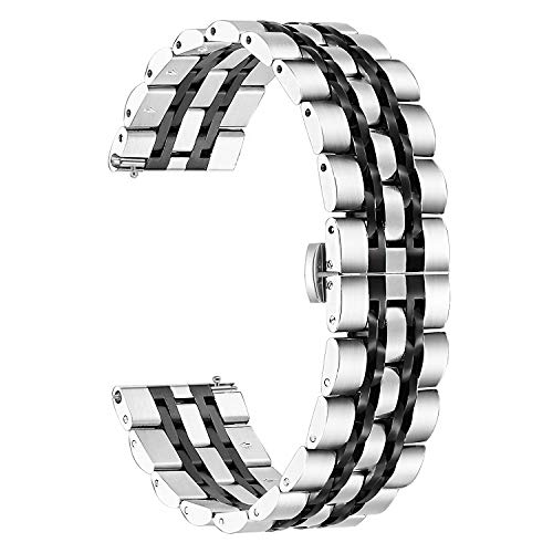 TRUMiRR Band for Samsung Galaxy Watch 46mm / Watch3 45mm / Gear S3, 22mm Solid Stainless Steel Watchband Butterfly Buckle Strap for Garmin Vivoactive 4 45mm / Fossil Men's Gen 5 Carlyle