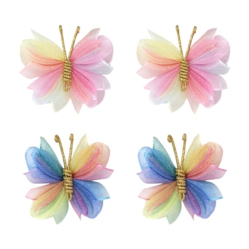 yueton 4PCS Colorful Butterfly Hair Clips Cute Tulle Mesh Butterfly Hair Bow Pins Pretty Hair Barrettes for Halloween Cosplay Party decor