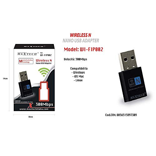 Trade Shop - Chiavetta Pennetta Adattatore Wireless Wifi Usb 300M Nano Pc Computer Maxtech Wi-Fip002