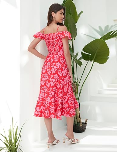 Aupuls Women Off Shoulder Summer Floral Dress 2025 Casual Beach Vacation Midi Dresses4