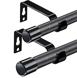 Curtain Rods for Windows 2 pack, 5/8 Inch Diameter 30 - 48 inch Small Curtain Rod Set, Heavy Duty Drapery Adjustable Rods with Brackets for Room Divider, Living room, Kitchen, Bathroom, Black