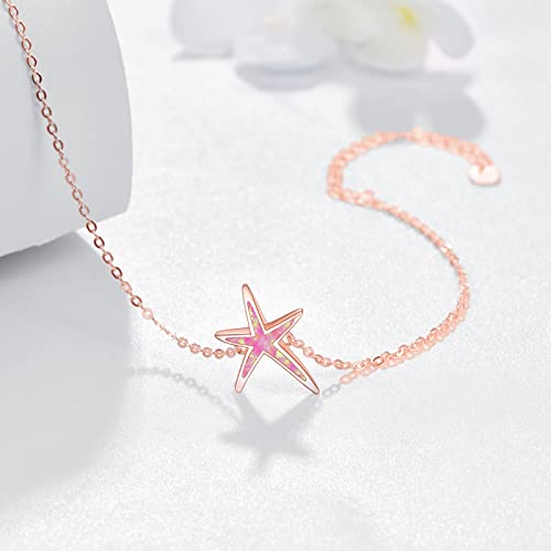 Image of Cuoka Starfish Bracelet 925 Sterling Silver with White Fire Opal Chain Bracelets Ocean Jewelry Birthday For Women