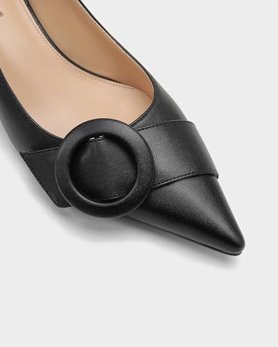 MUCCCUTE Chunky Heels for Women Closed Pointed Toe Pump 2'' Low Block Heels Fashion Round Buckle Dress Work Pumps2