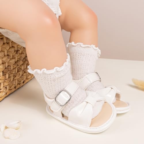 Image of Babelvit Infant Baby Girl Boy Sandals Comfort Premium Summer Outdoor Casual Beach Shoes with Flower Bowknot Anti Slip Rubber Sole Newborn Toddler Prewalker First Walking Shoes