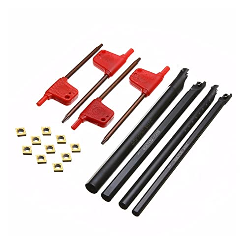 PGKGZHCECD 4pcs 6/7/8/10mm SCLCR06 Turning Tool Holder Boring Bar +10pcs CCMT060204 Carbide Inserts with Wrench Lathe Cutting Tool
