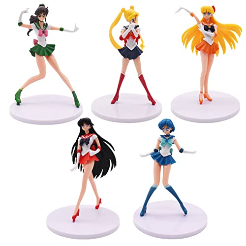 Syijupo 5pcs Sailor Moon Figura, Anime Figuras Decoración, Cumpleaños Pastel Decoración, Sailor...