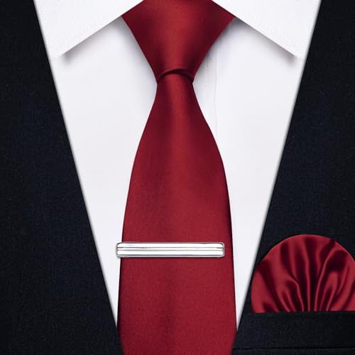 Image of YourTies Skinny Ties for Men Satin 2.4 inch Slim Necktie with Pocket Square Tie Clip Set Solid Color Wedding Party Business