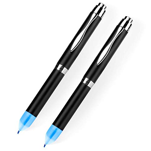 Yacig 2pcs Pen Light Pen with Light AAA Battery Operated,Light Up Pen Frosted 2 Level Brightness Lighted Tip Ballpoint Pens Black Ink Lighted Pens Writing in the Dark-Blue Light