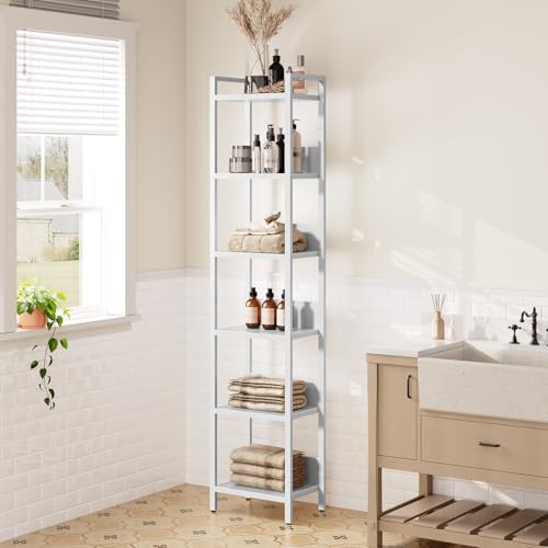 MAHANCRIS Bücherregal, Standregal, Freistehendes Bücherregal, mit 6 Ebenen, 24 x 33 x 157,5 cm, Offene Ablagen für Wohnzimmer, Schlafzimmer, Büro, mit Metallrahmen, Weiß ABKBW6601N1