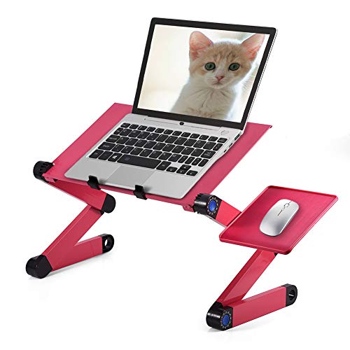 Ejoyous - Mesa de Escritorio para Ordenador portátil, Ajustable a 360 Grados y Plegable, con 2 Ventiladores Integrados, con Plataforma de ratón, Color Rojo