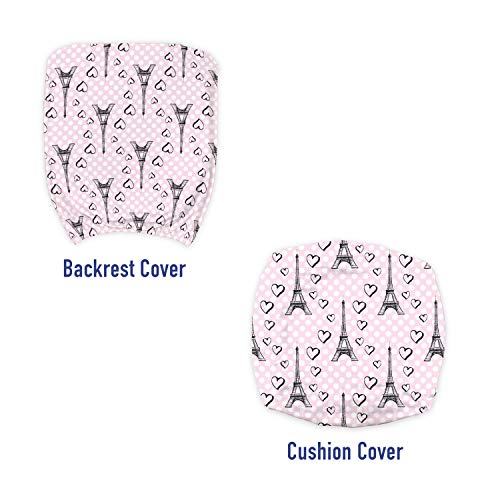 Ambesonne Eiffel Office Chair Slipcover, Polka Dot Pattern With Sketchy Eiffel Tower And Romantic Hearts, Protective Stretch Decorative Fabric Cover, Standard Size, Pink White #TOP2