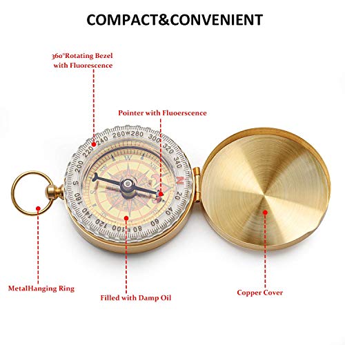 Early Buy Vintage Pocket Compass with Luminous Function - Clamshell Compass for Camping & Survival Gear - Waterproof - Image 4