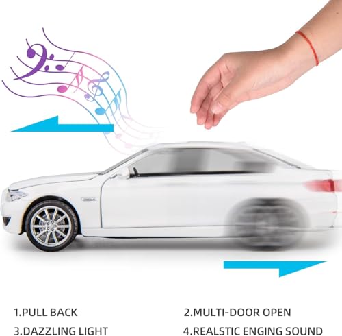 Image of 1 /32 Compatible for 535i Model Car, Zinc Alloy Pull Back Toy car with Sound and Light for Kids Boy Girl Gift (White)