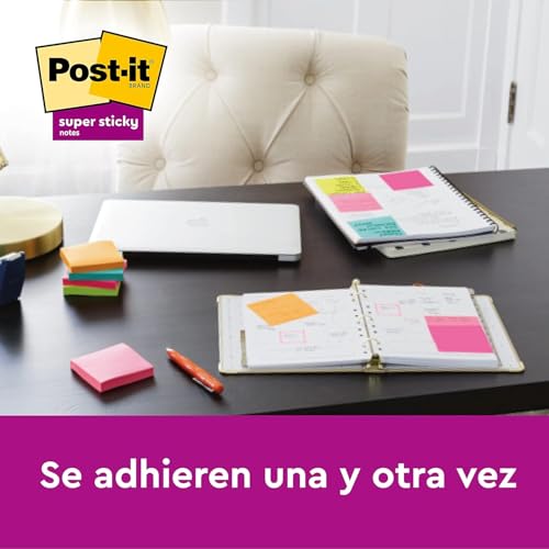 Post-It Notas Super Sticky Colección Soulful Color, Paquete de 6 Blocs de Notas, 90 Hojas por Bloc, 76x76 mm, Rosa, Morado, Verde, Gris, Azul, Extra Adhesivas para Listas de Tareas y Recordatorios - imagen 2