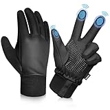 Sukeen Handschuhe Kinder Fahrradhandschuhe Kinder, Softshell Handschuhe Kinder Warme Winterhandschuhe Wasserdicht mit Anti-Rutsch Winddicht Touch Screen Outdoor Sport Laufhandschuhe Schwarz 4-12 Jahre