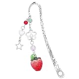 Berirexrion Unique Strawberry Bookmark Gift - Charm Pink Aesthetic Page Mark Cute Silver Chain Pendant Tassel Metal Bookmarks Reading Women Girl Friends Book Club Reader Birthday Valentines Retirement