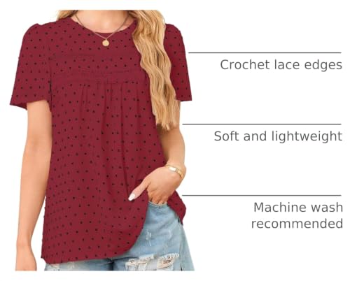 Image of Falechay Womens Summer Tops Crewneck Short Sleeve Shirts Casual Chiffon Blouses Flowy Lace Hem Boho Clothing Trendy 2026