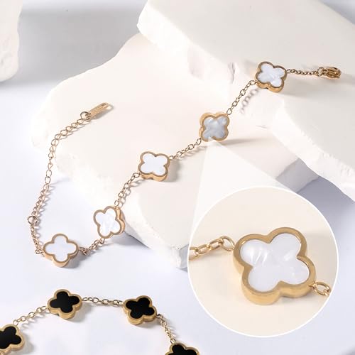 18K Gold Plated Clover Bracelet for Women Lucky Four Leaf Flower Dupe Bracelet Set Trendy Jewelry Birthday Gifts for Women/MoM/Friends/Sister/Besties2